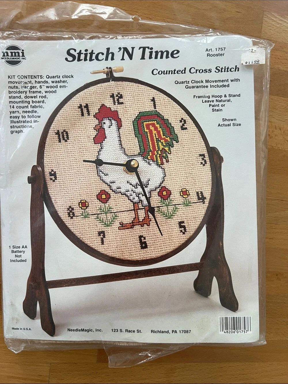 Vintage Rooster Clock Stitch 'N Time Counted Cross Kit Farm Chicken Retro Craft